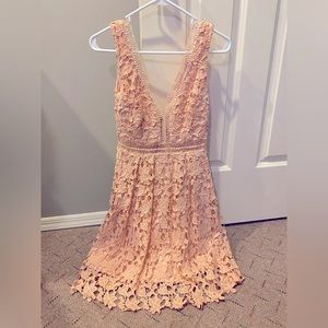Aqua Embroidered Lace Pastel Pink Dress